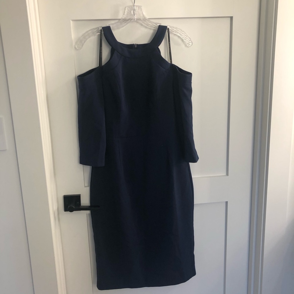 Black Halo Open Shoulder Navy Dress